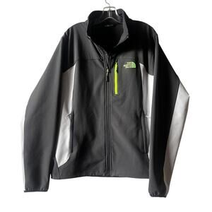 The North Face Jacket Mens Medium Charcoal/Gray WindWall Softshell  Green Trim